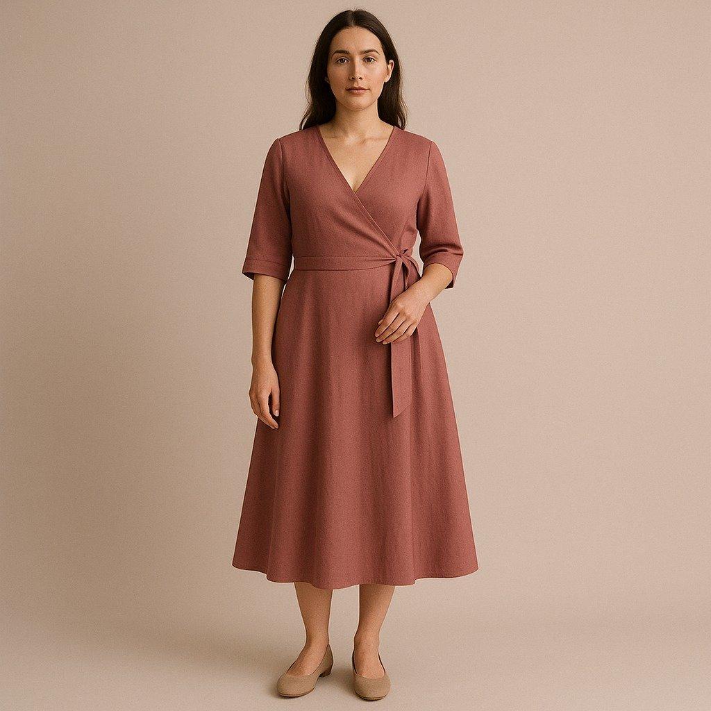 Rose Wrap Midi Dress — full garment fashion illustration