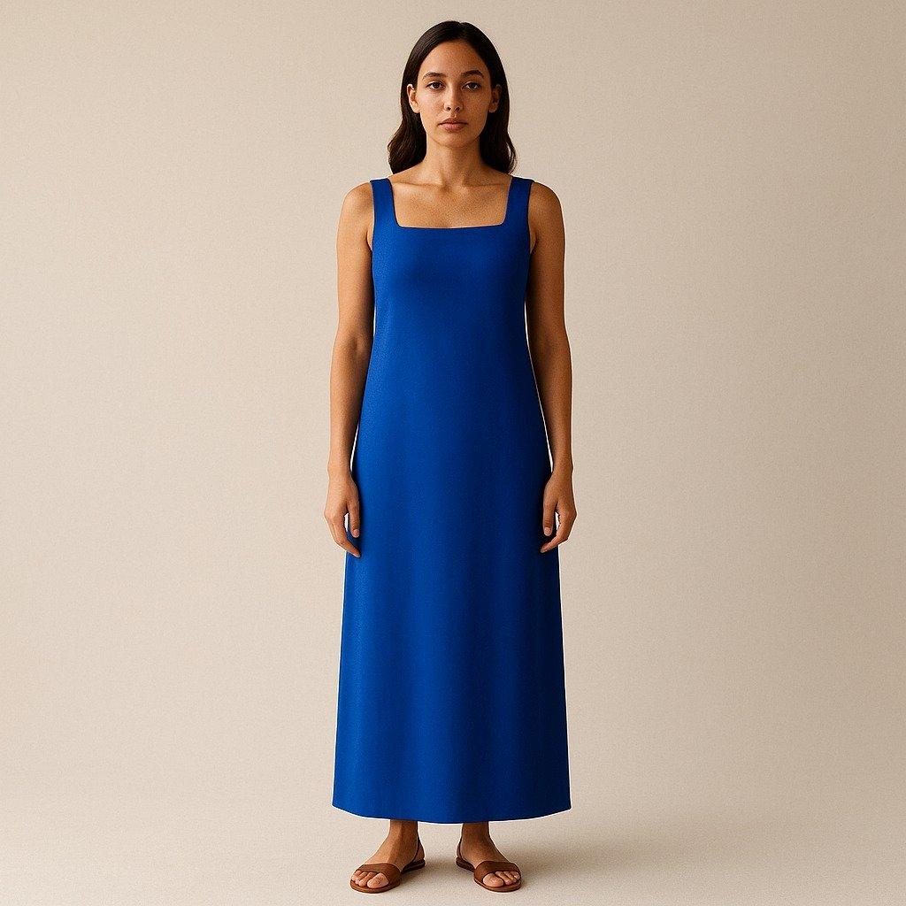 Cobalt column maxi dress, full ankle-length silhouette