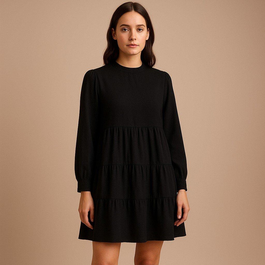 Black Tiered Mini Dress — full garment fashion illustration